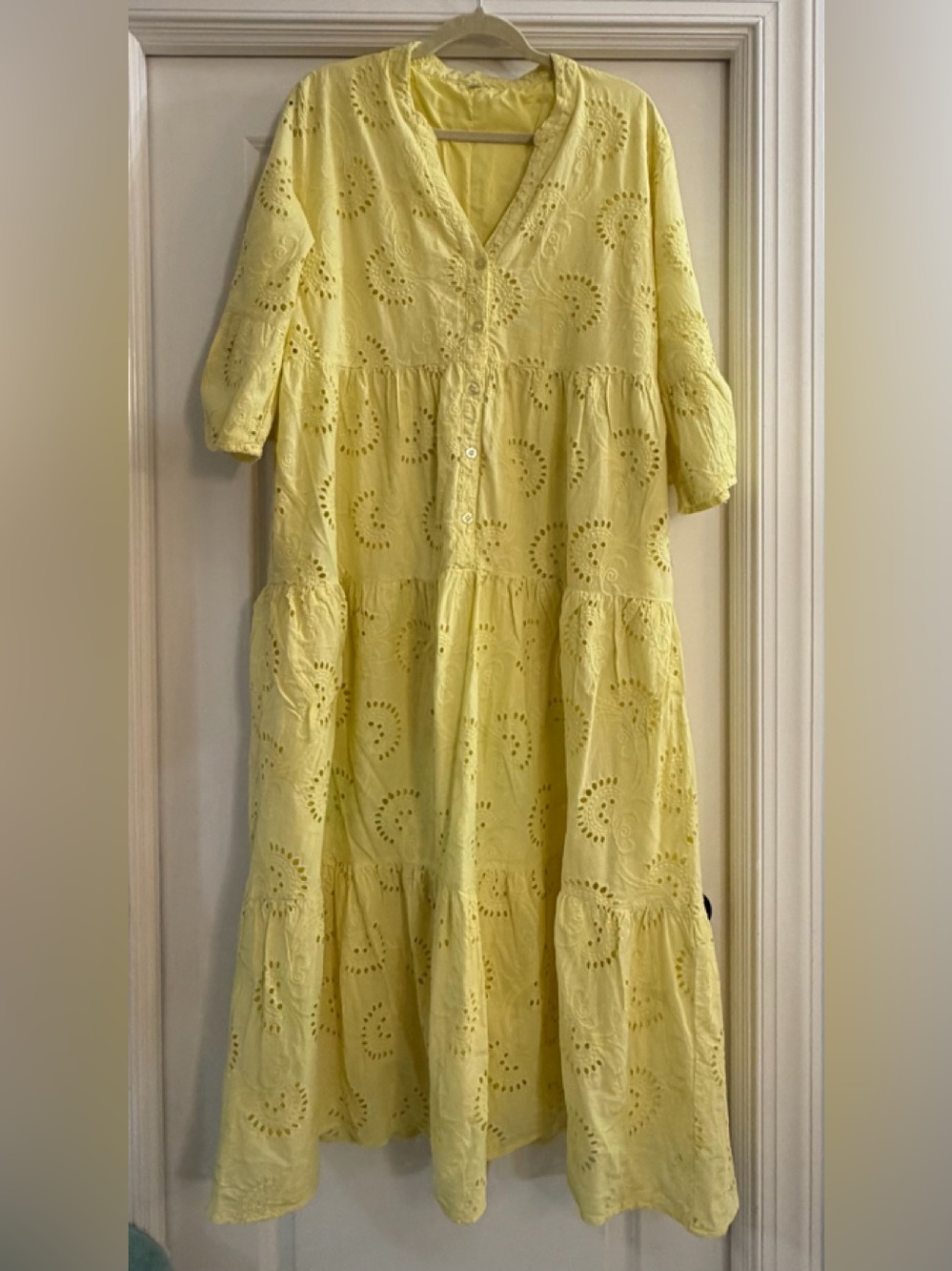 Yellow Eyelet Tiered Maxi Dress - Women 2xl